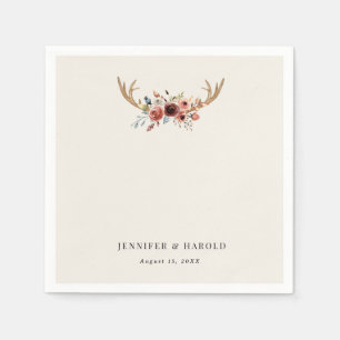 Rustic Boho Stag Deer Antlers Wedding Engagement Napkin