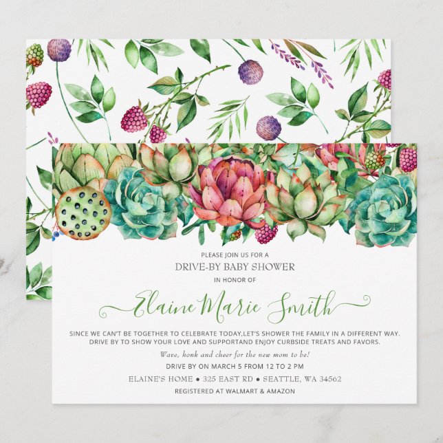 Rustic Boho Succulent Drive Thru Bridal Shower Invitation (Front/Back)