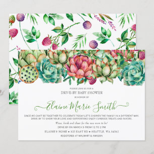 Rustic Boho Succulent Drive Thru Bridal Shower Invitation