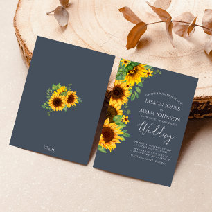 Rustic Boho Sunflower Navy Wedding Invitation