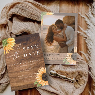 Rustic Boho Sunflower Save the Date Wedding Invite