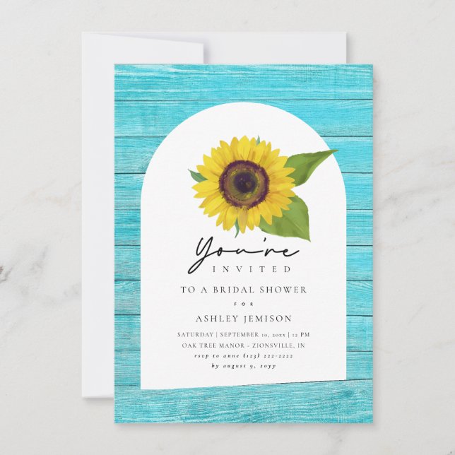 Rustic Boho Sunflower Wood Bridal Shower Invitation (Front)