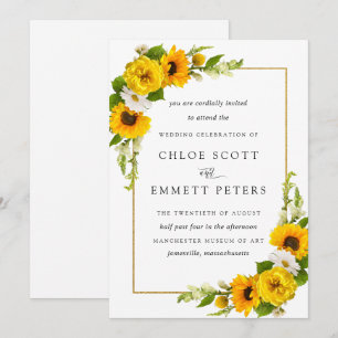 Rustic Boho Sunflower Yellow Summer Floral Wedding Invitation