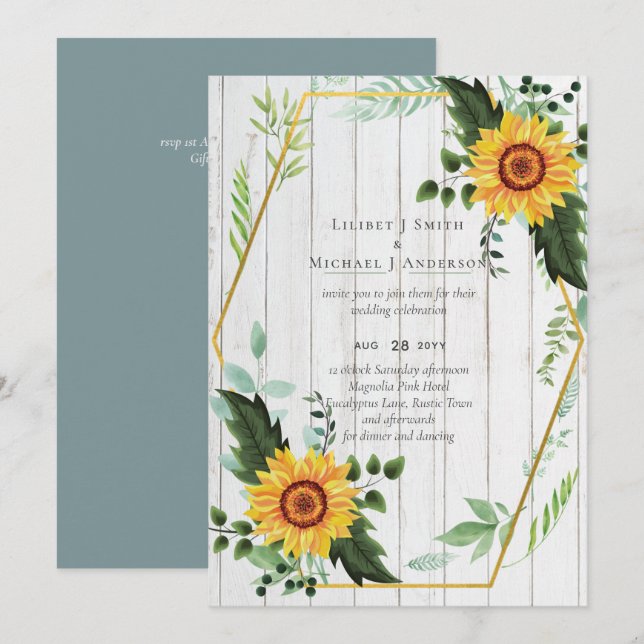Rustic BOHO Sunflowers Greenery Wedding (Front/Back)