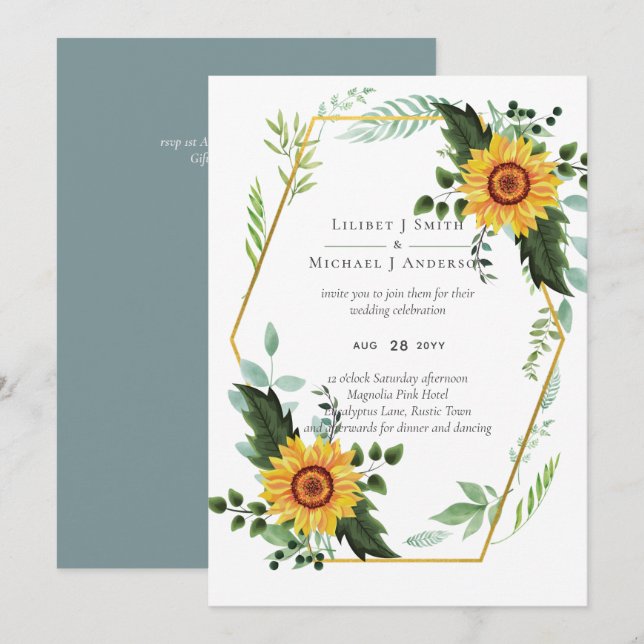 Rustic BOHO Sunflowers Greenery Wedding (Front/Back)