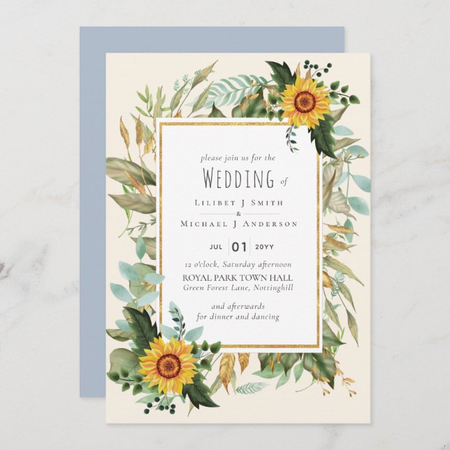 Rustic BOHO Sunflowers Greenery Wedding (Front/Back)