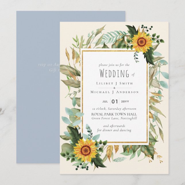 Rustic BOHO Sunflowers Greenery Wedding (Front/Back)