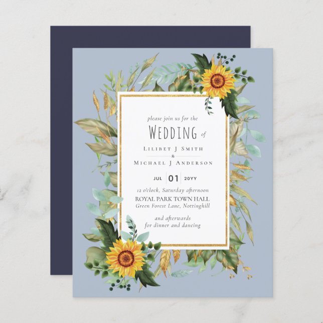 Rustic BOHO Sunflowers Greenery Wedding (Front/Back)