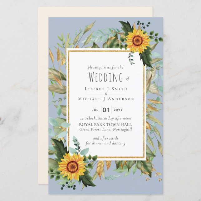 Rustic BOHO Sunflowers Greenery Wedding (Front/Back)