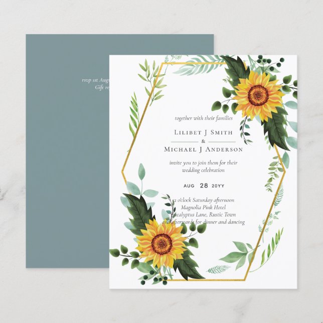 Rustic BOHO Sunflowers Greenery Wedding (Front/Back)