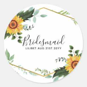 Rustic BOHO Sunflowers Greenery Wedding Classic Round Sticker