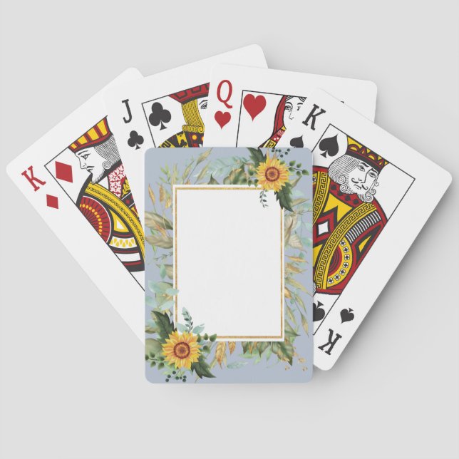 Rustic BOHO Sunflowers Greenery Wedding Playing Cards (Back)