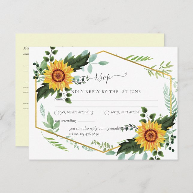 Rustic BOHO Sunflowers Greenery Wedding RSVP Postcard (Front/Back)