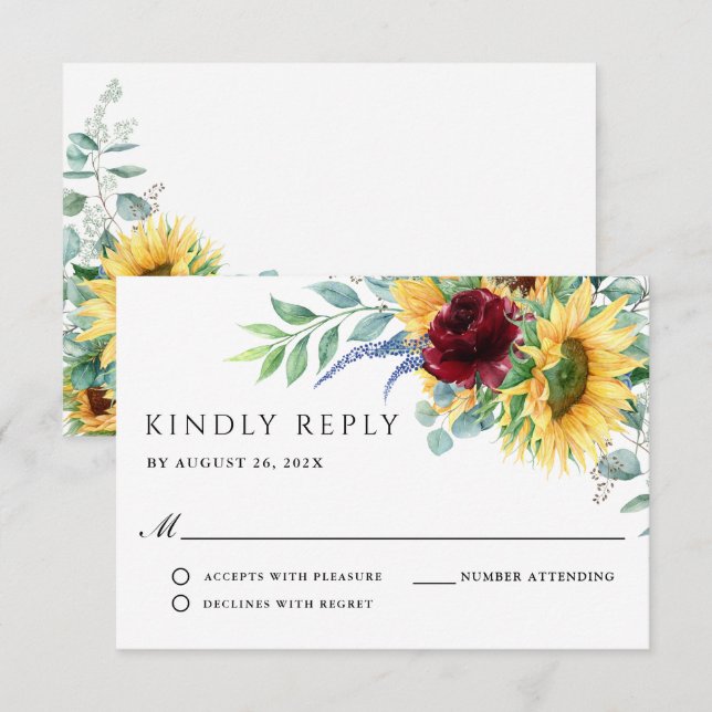 Rustic Boho Sunflowers Wedding RSVP (Front/Back)