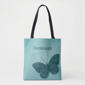 Rustic Boho Teal Green Butterfly Tote Bag