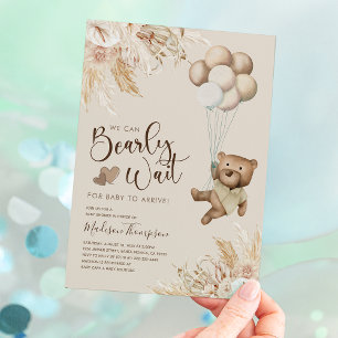 Rustic Boho Teddy Bear Baby Shower Invitation