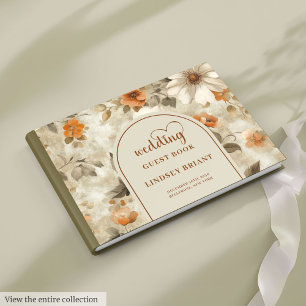 Rustic Boho Terra Cotta Beige Olive Floral Wedding Guest Book