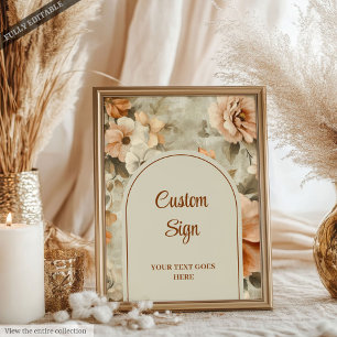 Rustic Boho Terra Cotta Ivory Floral Personalized Poster
