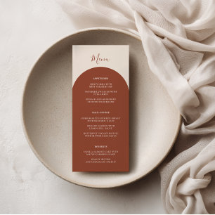 Rustic Boho Terracotta Arches Retro Wedding Dinner Menu