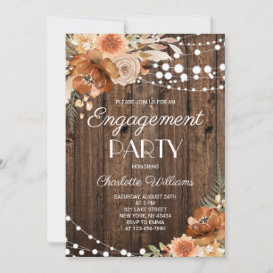 Rustic Boho Terracotta Floral Engagement Party Invitation