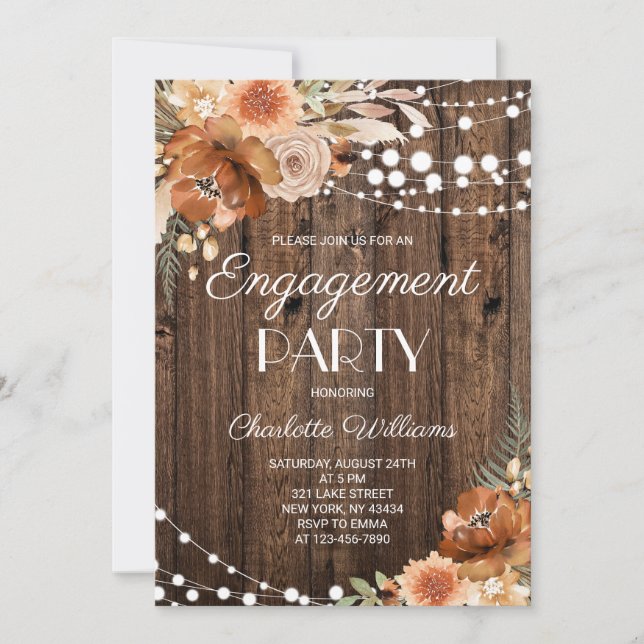 Rustic Boho Terracotta Floral Engagement Party Invitation (Front)