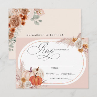 Rustic Boho Terracotta Pampas Pumpkin Fall Wedding RSVP Card