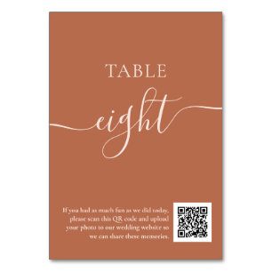 rustic boho terracotta script wedding QR code Table Number