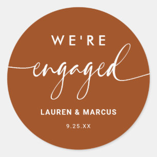 Rustic Boho Terracotta We're Engaged Engagement Classic Round Sticker