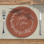 Rustic Boho Terracotta Wildflower Floral Wedding Paper Plate<br><div class="desc">This elegant wedding paper plate features a beautiful terracotta background with hand-drawn wildflower wreath and elegant typography in white. It's a perfect design for a rustic yet elegant wedding and coordinates with our Rustic Wildflowers collection... See the collection for more items!</div>
