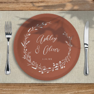 Rustic Boho Terracotta Wildflower Floral Wedding Paper Plate