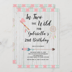 Rustic Boho Tribal In TWO the Wild 2nd Birthday Invitation