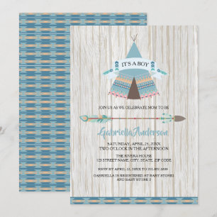 Rustic Boho Tribal  Teepee Baby Boy Baby Shower Invitation