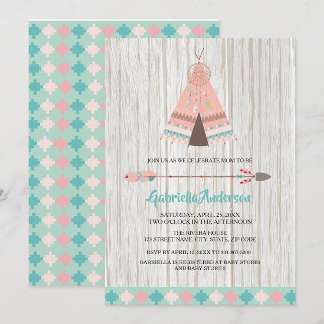 Rustic Boho Tribal Teepee Baby Shower Invitation (Front/Back)