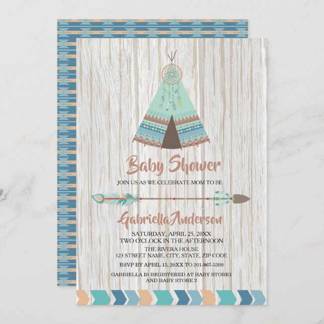 Rustic Boho Tribal  Teepee  Baby Shower Invitation (Front/Back)