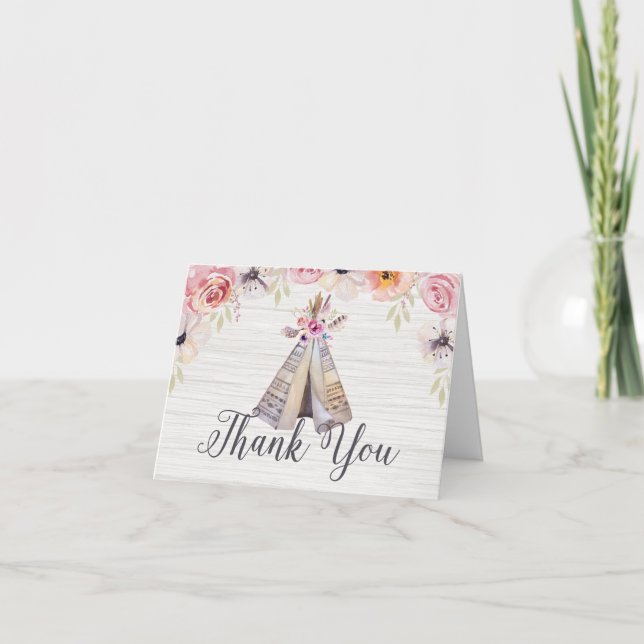 Rustic Boho Tribal Teepee Thank You Card (Front)