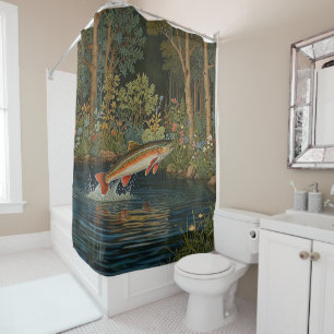 Rustic boho trout salmon fish  shower curtain