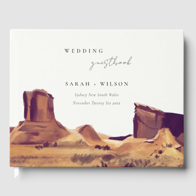 Rustic Boho Watercolor Desert Landscape Wedding Guest Book (Front)