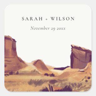 Rustic Boho Watercolor Desert Landscape Wedding Square Sticker