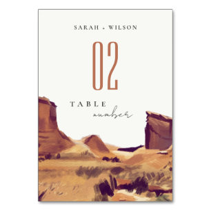 Rustic Boho Watercolor Desert Landscape Wedding Table Number
