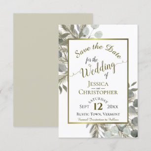 Rustic Boho Watercolor Eucalyptus & Pine Wedding Save The Date