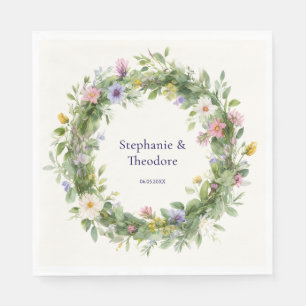 Rustic Boho Watercolor Floral Personalised Wedding Napkin