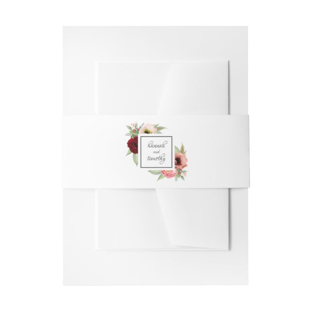 Rustic Boho Watercolor Floral Wedding Invitation Belly Band (Front Example)