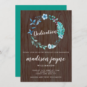 Rustic Boho Watercolor Floral Wreath Dedication Invitation