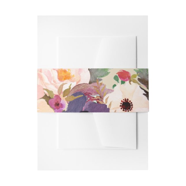Rustic Boho Watercolor Flowers Wedding Invitation Belly Band (Front Example)