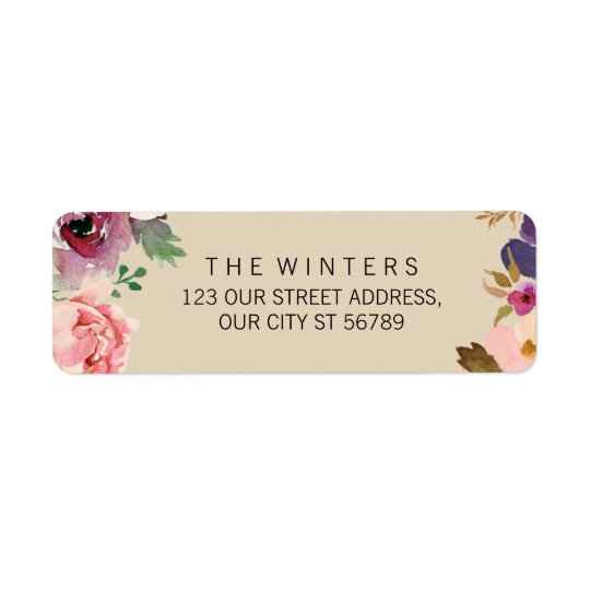 Rustic Boho Watercolor Flowers Wedding Return Address Label