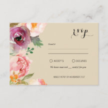 Rustic Boho Watercolor Flowers Wedding RSVP