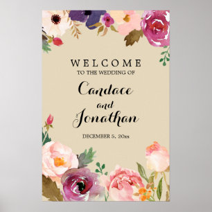 Rustic Boho Watercolor Flowers Wedding Sign