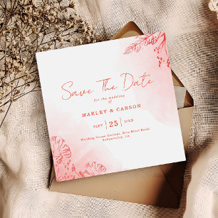 Rustic Boho Watercolor Foliage Terracotta Wedding Save The Date