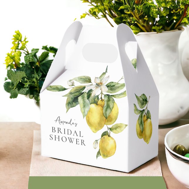 Rustic Boho Watercolor Lemons Bridal Shower Favour Box (Available in 3 sizes.)