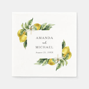 Rustic Boho Watercolor Lemons Citrus Wedding Napkin